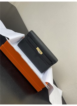 Her.mes Kelly Classique To Go wallet Epsom calfskin Black Gold-Metal WAX High
